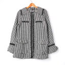 ザラ trf_outerwear ブルゾン ジャケット フルジップ ツイード アウター レディース Lサイズ ネイビー ZARA 【中古】