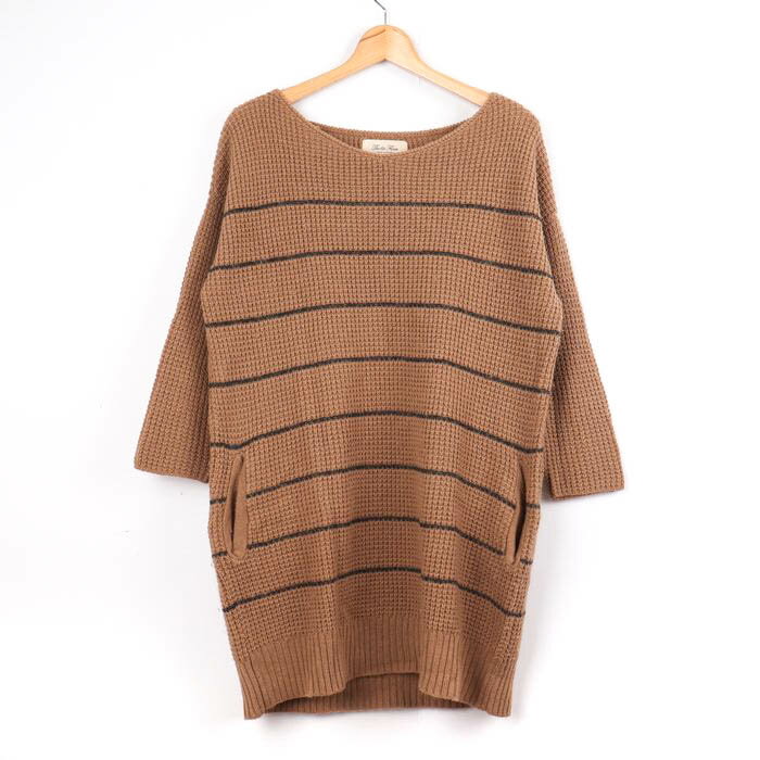 ナノユニバース ニット セーター ニットワンピ 7分袖 Vネック ウール混 ボーダー トップス レディース ..