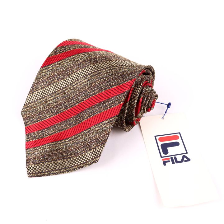 フィラ ブランドネクタイ ワイドタイ ストライプ柄 シルク イタリア製 未使用品 メンズ ブラウン FILA 【中古】
