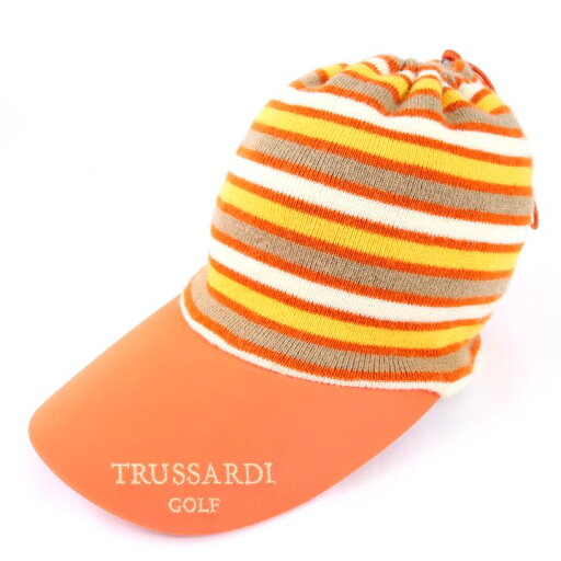 トラサルディ ニットキャップ つば付き ゴルフウエア ボーダー柄 防寒 帽子 ブランド レディース オレンジ TRUSSARDI 【中古】 トラサルディ ニットキャップ つば付き ゴルフウエア ボーダー柄 防寒 帽子 ブランド レディース オレンジ TRUSSARDI 【中古】