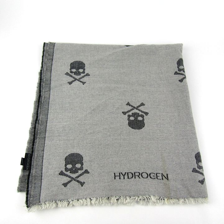 ハイドロゲン ストール マフラー スカルモチーフ ウール混 イタリア製 ブランド 小物 レディース グレー HYDROGEN 【中古】
