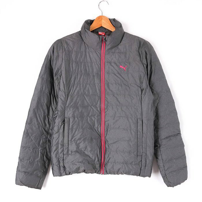 プーマ ダウンジャケット スタンドカラー ロゴ 無地 スポーツウエア アウター レディース Lサイズ グレー PUMA 【中古】