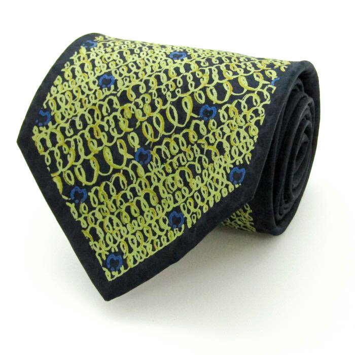 ミラショーン ブランド ネクタイ ロゴ パネル柄 総柄 ドット シルク イタリア製 メンズ イエロー mila schon 【中古】