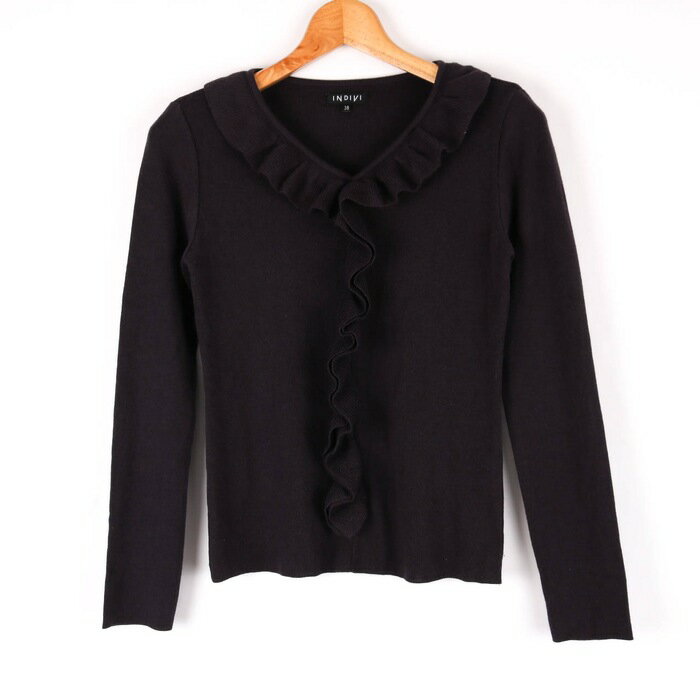 インディヴィ ニット セーター 長袖 アンゴラ混 フリル 無地 トップス 日本製 レディース Mサイズ パープル INDIVI 【中古】