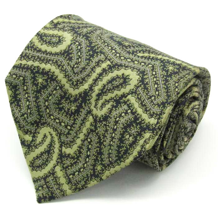レノマ ブランド ネクタイ シルク ペイズリー柄 総柄 ハンドメイド メンズ グリーン renoma 【中古】