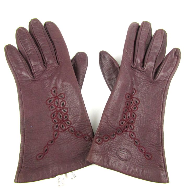 ランセル 手袋 本革 レザーグローブ 刺繍 ロゴ イタリア製 ブランド 小物 レディース 6.5サイズ ブラウン LANCEL 【中古】