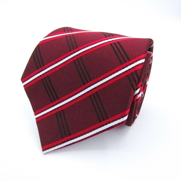 シンプルフレーズクラバット ブランド ネクタイ 格子柄 メンズ レッド SIMPLE PHRASE CRAVAT 【中古】