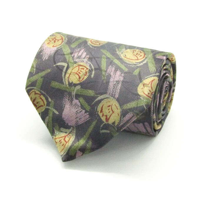 レノマ ブランドネクタイ 総柄 花柄 ドット シルク メンズ グレー renoma 【中古】