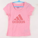 アディダス 半袖Tシャツ インナーシャツ スポーツウエア— 胸プリント 綿100% キッズ 女の子用 120サイズ ピンク adidas 【中古】(4)