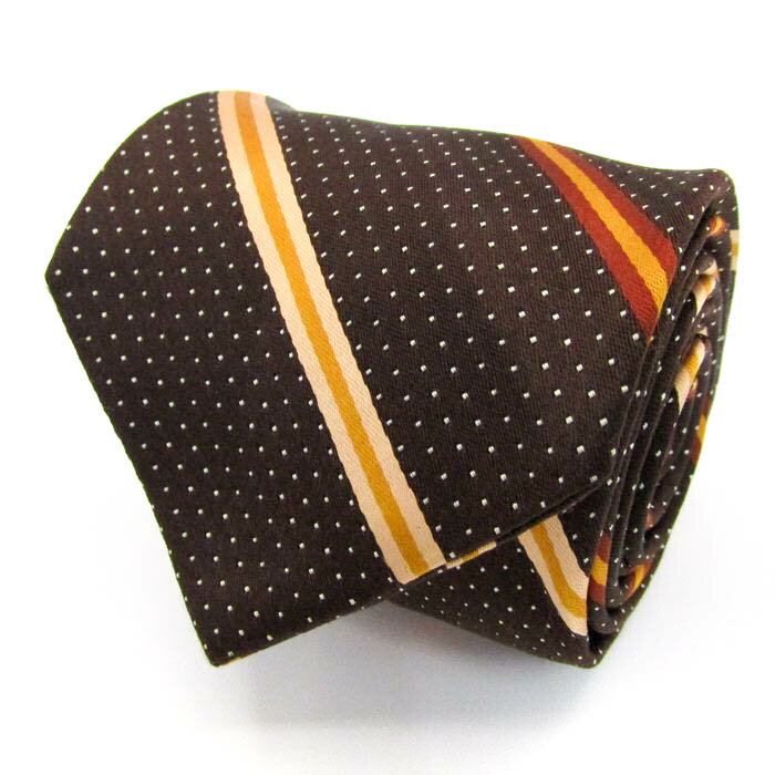 カンサイマン ブランド ネクタイ ストライプ柄 ドット シルク 日本製 メンズ ブラウン KANSAIMAN 【中古】