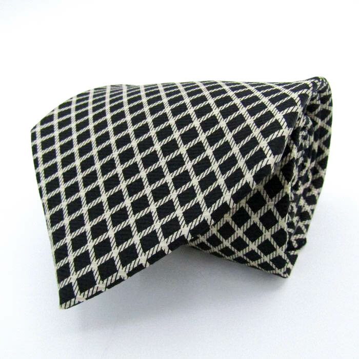 ベルクソン ブランド ネクタイ シルク チェック柄 格子柄 撥水 未使用タグ付 メンズ ブラック TIE 【中古】