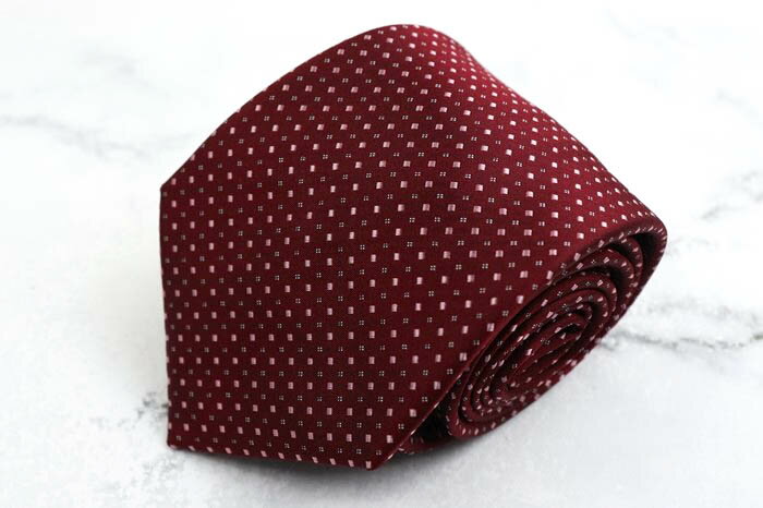 レノマ ブランド ネクタイ ドット スクエア柄 小紋柄 シルク メンズ ワインレッド renoma 【中古】