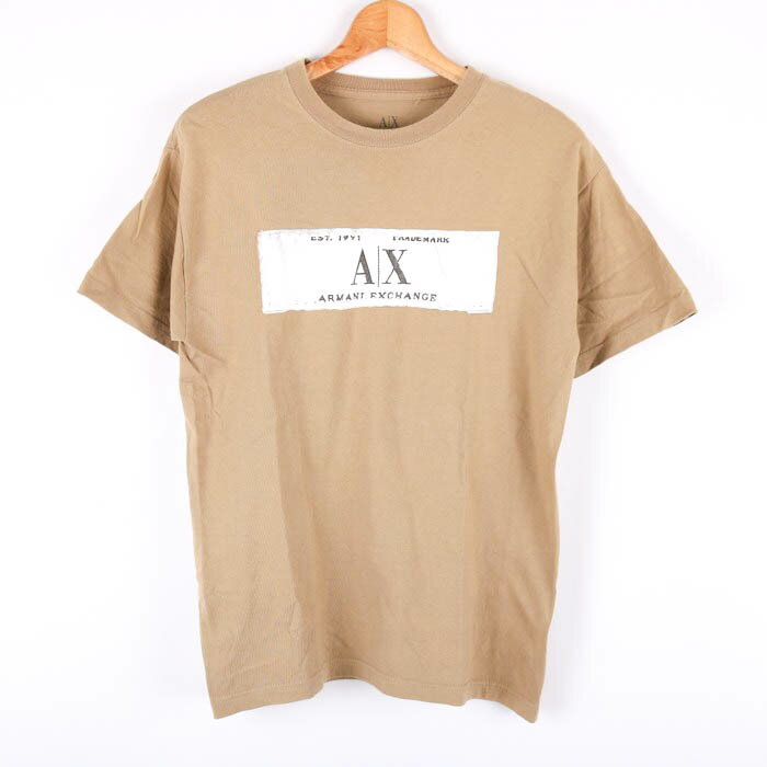 【全品39%OFFクーポン 5/14 10:59 まで】アルマーニエクスチェンジ Tシャツ 半袖 ロゴ コットン100％ トップス メンズ XSサイズ カーキ ARMANI EXCHANGE 【中古】