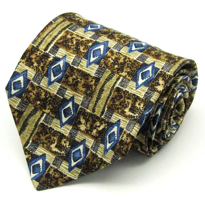 レノマ ブランドネクタイ チェック柄 幾何学模様 小紋柄 シルク イタリア製 メンズ ブラウン renoma 【中古】