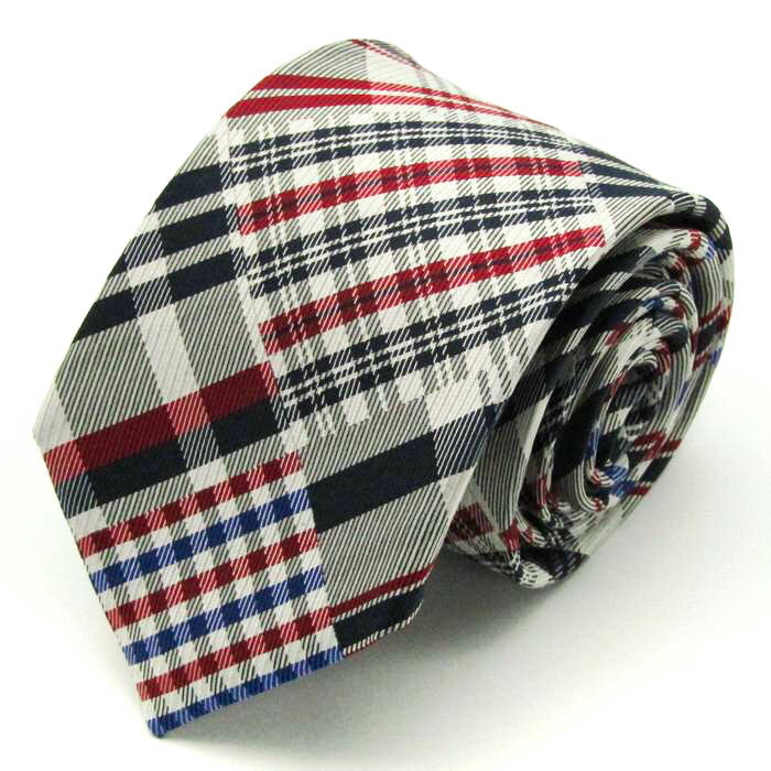 レミュー ブランドネクタイ ストライプ柄 チェック柄 シルク メンズ グレー LES MUES 【中古】