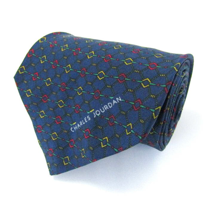 シャルル・ジョルダン ブランド ネクタイ シルク 小紋柄 メンズ ネイビー CHARLES JOURDAN 【中古】