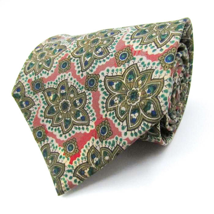 レノマ ブランド ネクタイ シルク 総柄 小紋柄 メンズ レッド renoma 【中古】