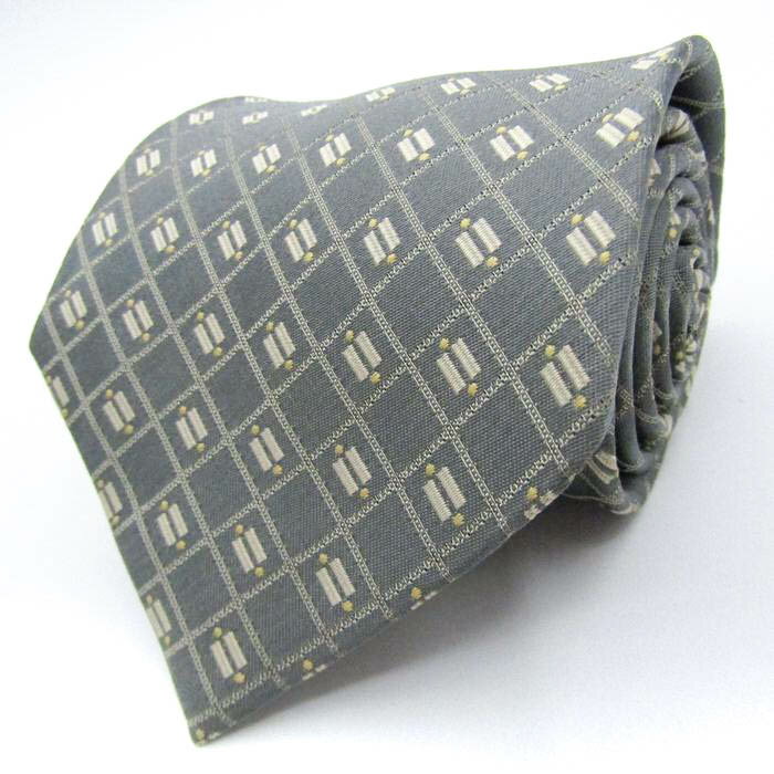 レノマ ブランドネクタイ チェック柄 格子柄 ドット シルク 日本製 メンズ グレー renoma 【中古】