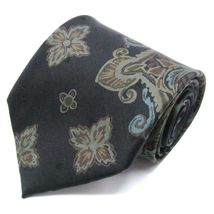 ユキコハナイ ブランドネクタイ 総柄 幾何学模様 花柄 シルク メンズ グレー YUKIKO HANAI 【中古】