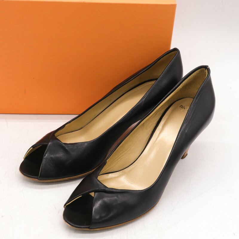 オープントゥ パンプス 本革 レザー 靴 シューズ イタリア製 黒 レディース 37サイズ ブラック nic dean 【中古】