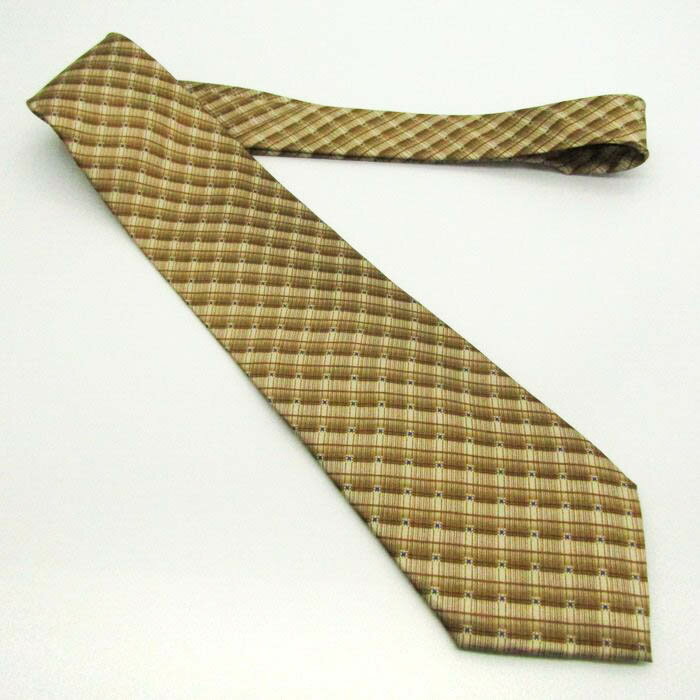 クラブラメール ブランド ネクタイ チェック柄 格子柄 ドット シルク メンズ ブラウン CLUB LAMER 【中古】