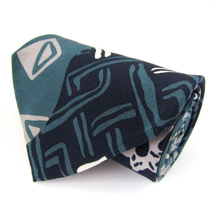 レノマ ブランド ネクタイ シルク 小紋柄 総柄 ワイドタイ ハンドメイド メンズ ネイビー renoma 【中古】