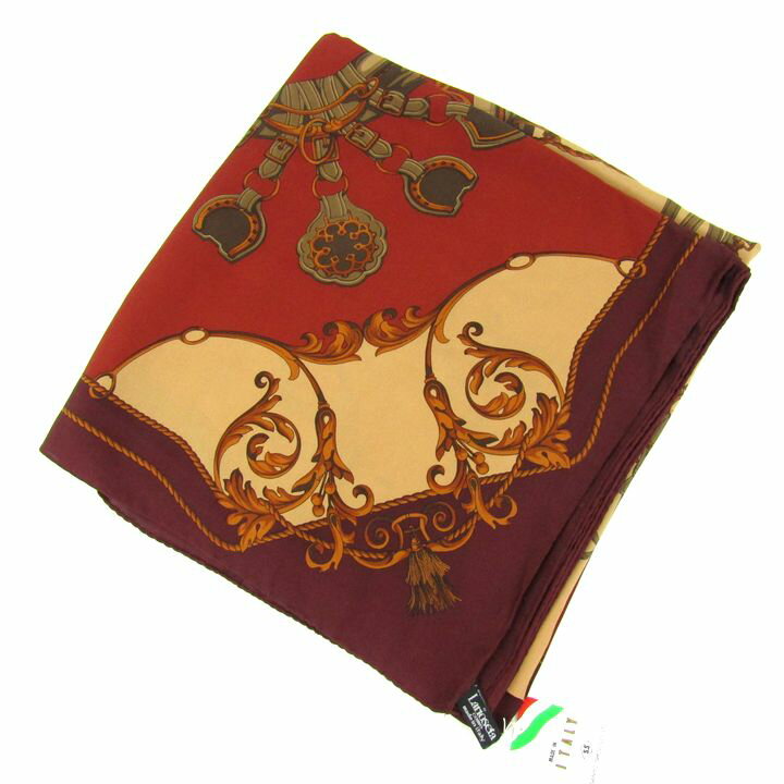 ラリオセタ スカーフ 未使用 総柄 正方形 大判 シルク イタリア製 小物 レディース ボルドー Larioseta 【中古】