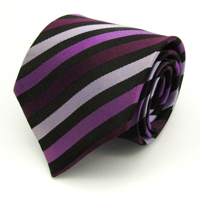 レミュー ブランドネクタイ ストライプ柄 グラデーション シルク メンズ パープル LES MUES 【中古】