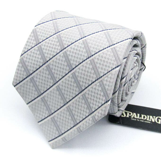 スポルディング ブランド ネクタイ チェック柄 格子柄 シルク 未使用タグ付 メンズ ライトグレー SPALDING 【中古】
