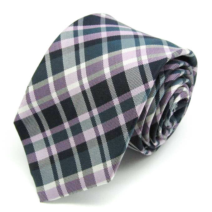 レミュー ブランド ネクタイ シルク チェック柄 格子柄 メンズ ブラック LES MUES 【中古】