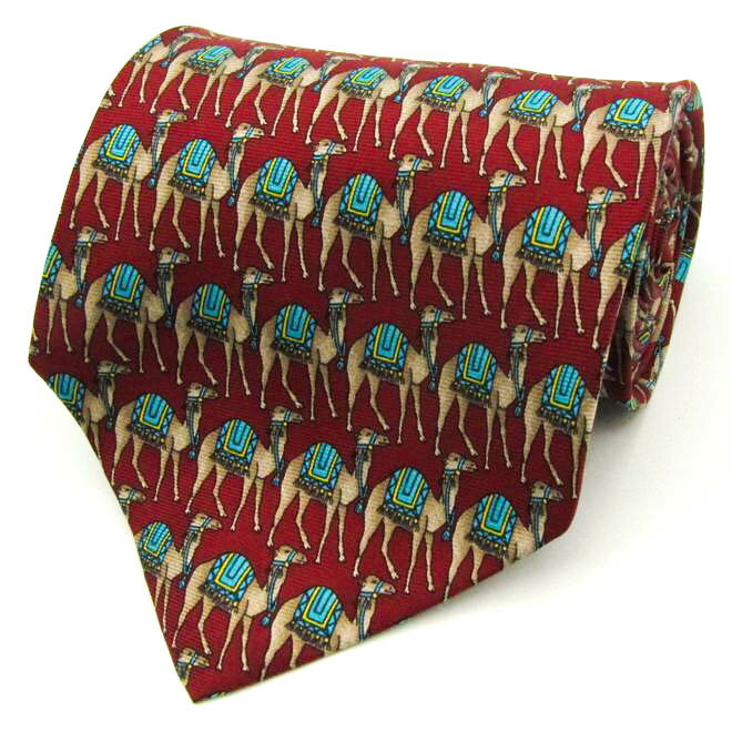 タイラック ブランド ネクタイ シルク 動物柄 総柄 未使用タグ付 メンズ レッド Tie Rack 【中古】
