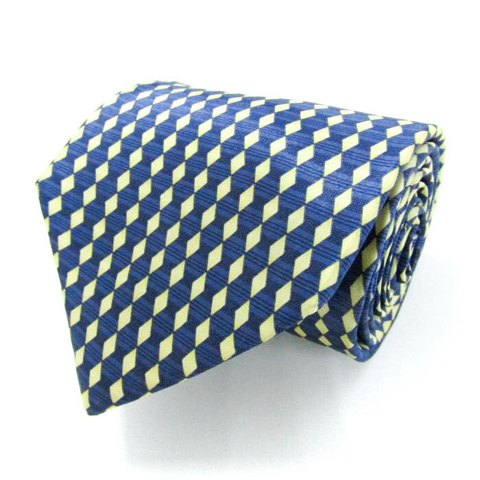 クラブラメール ブランド ネクタイ ボーダー柄 ダイヤ柄 シルク メンズ ネイビー CLUB LAMER 【中古】