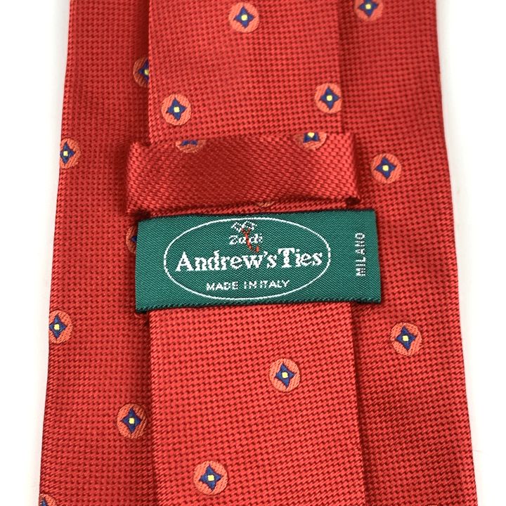 アンドリューズタイズ ブランドネクタイ ワイドタイ 小紋柄 シルク イタリア製 メンズ レッド Andrew's Ties 【中古】 3