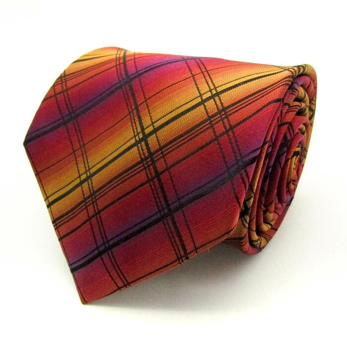 ジュンキーノ ブランド ネクタイ チェック柄 格子柄 マルチカラー シルク PO メンズ イエロー JUNCHINO 【中古】