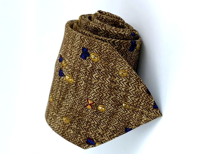 ダンヒル ネクタイ ワイドタイ ヘリンボーン メダル柄 シルク ブランド メンズ ブラウン Dunhill 【中古】