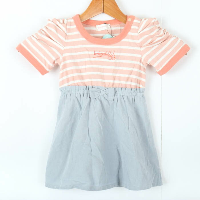 ベビードール ワンピース トップス 半袖 切替デザイン ボーダー柄 未使用品 ベビー 女の子用 80サイズ ピンク×水色 BABYDOLL 【中古】