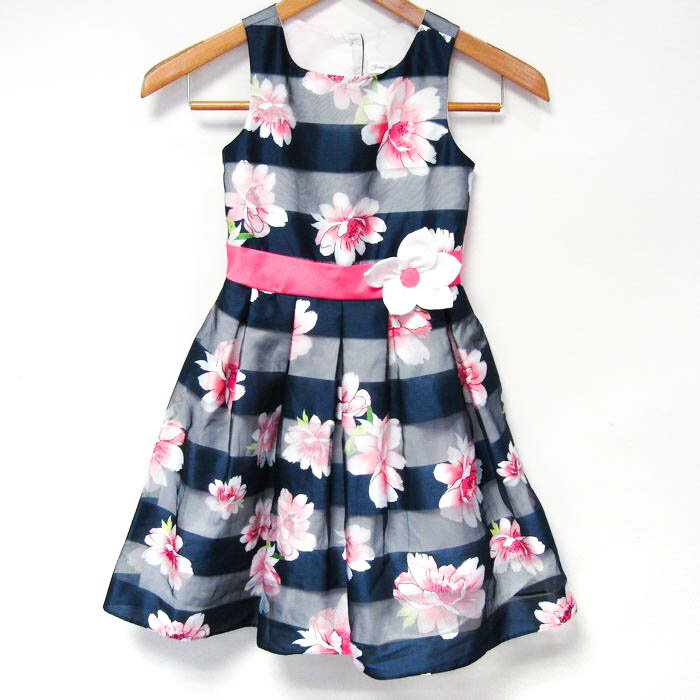 ジョナミッシェル ワンピース トップス ノースリーブ ドレス 花柄 キッズ 女の子用 6サイズ 紺×ピンク Jona Michelle 【中古】