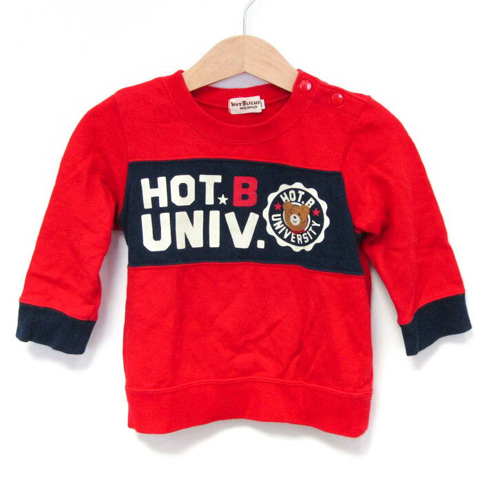 ミキハウス スウェット トレーナー トップス 肩スナップ ホットビスケッツ ベビー 男の子用 80サイズ 赤×紺 MIKIHOUSE 【中古】
