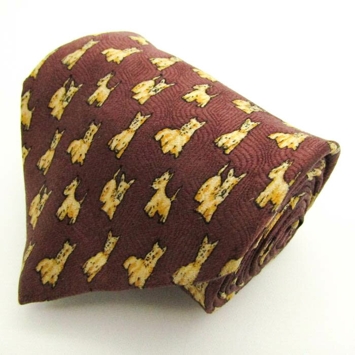 ロベルタバルディーニ ブランド ネクタイ 総柄 動物柄 犬 シルク PO メンズ ブラウン Roberta Baldini 【中古】