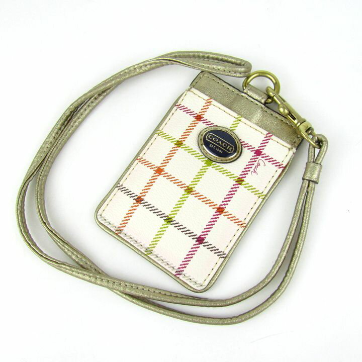 コーチ パスケース ネックストラップ付き カードケース ブランド 小物 レディース ベージュ COACH 【中古】