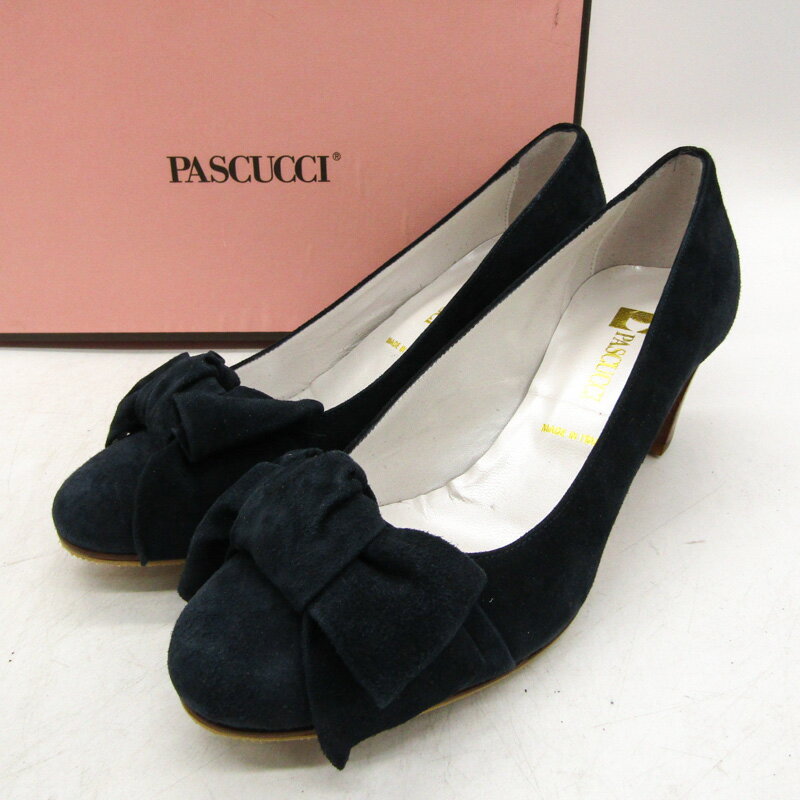 パスクッチ パンプス 本革 レザー ラウンドトゥ ブランド シューズ 靴 イタリア製 レディース 36.5サイズ ネイビー PASCUCCI 【中古】