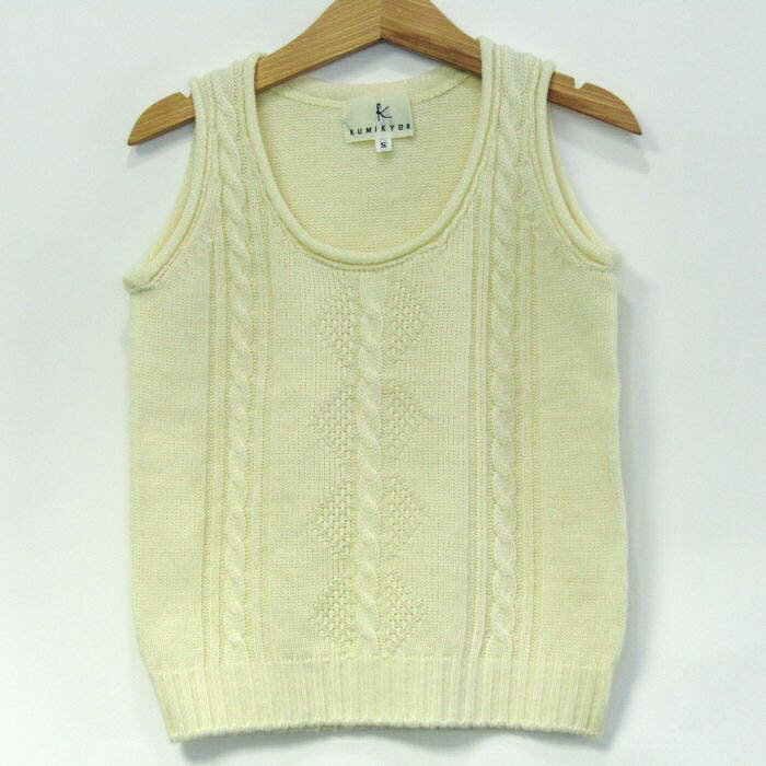 組曲 ベスト ジャケット アウターケーブルニット日本製 キッズ 女の子用 Sサイズ ホワイト KUMIKYOKU 【中古】