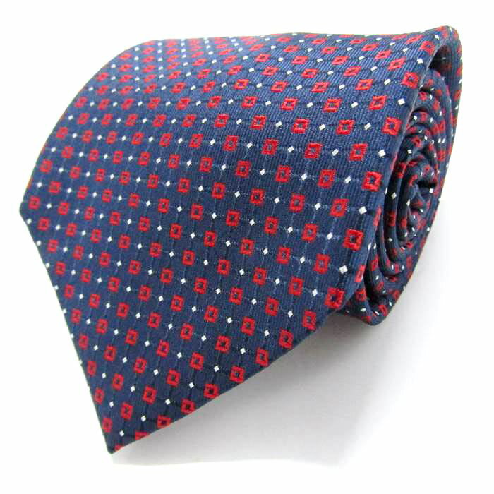 シャルル・ジョルダン ブランド ネクタイ 小紋柄 格子柄 シルク PO メンズ ネイビー CHARLES JOURDAN 【中古】