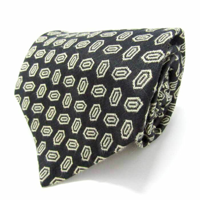 ダナキャラン ブランド ネクタイ 総柄 小紋柄 シルク アメリカ製 PO メンズ ブラック Donna Karan 【中古】