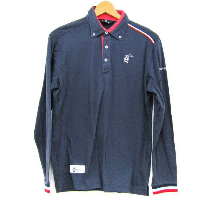 マンシングウェア 長袖ポロシャツ トップス ボタンダウン ゴルフウエア 日本製 メンズ Mサイズ ネイビー Munsing wear 【中古】