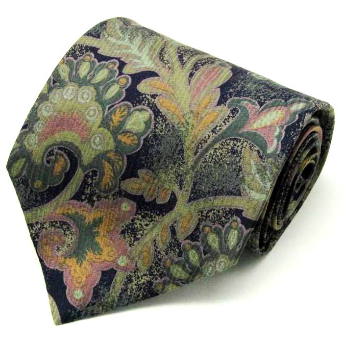 レノマ ブランド ネクタイ 総柄 ペイズリー 幾何学模様 花柄 シルク PO メンズ ネイビー renoma 【中古】