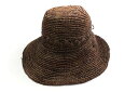クロコダイル ストローハット 麦わら帽子 つば広 ブランド レディース ブラウン CROCODILE 【中古】
