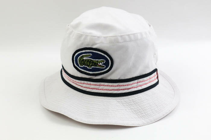 ラコステ バケットハット ロゴ ワッペン 帽子 ブランド レディース Mサイズ ホワイト LACOSTE 【中古】