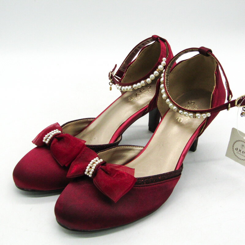 アクシーズファム リボン付きセパレートパンプス 未使用 HN621X139 靴 シューズ レディース Lサイズ ワインレッド axes femme 【中古】