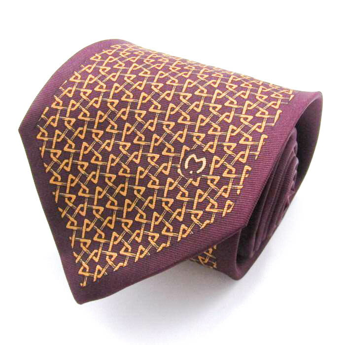 ミラショーン ブランド ネクタイ ロゴ 総柄 格子柄 ダイヤ柄 シルク イタリア製 PO メンズ ワインレッド mila schon 【中古】